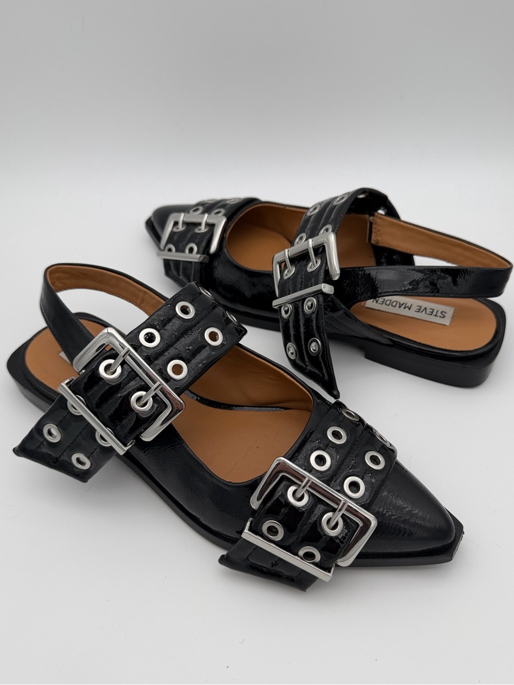 Steve Madden Graya Women’s Slingback Flats Size 7 Square Back Snipped Toe Black